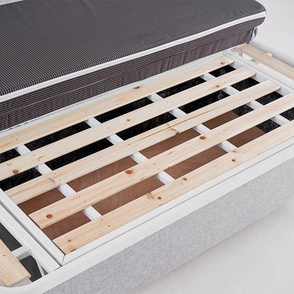 1530mm Modern Light Gray Cotton Linen Upholstered Convertible Pull Out Sofa Bed Storage - 