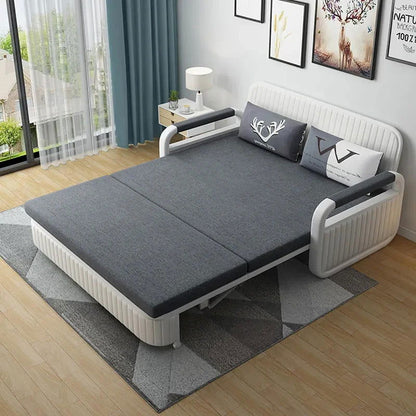 1580mm Modern Deep Grey Convertible Sleeper Sofa Cotton & Linen Upholstery with Storage - 