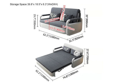 1580mm Modern Deep Grey Convertible Sleeper Sofa Cotton & Linen Upholstery with Storage - 