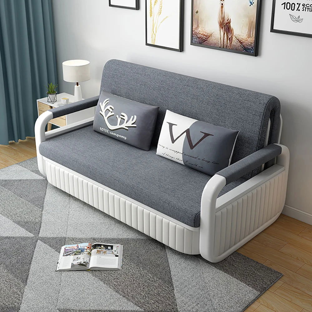 1580mm Modern Deep Grey Convertible Sleeper Sofa Cotton & Linen Upholstery with Storage - 