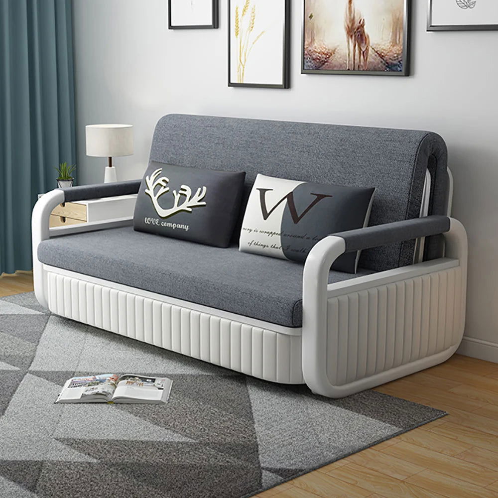 1580mm Modern Deep Grey Convertible Sleeper Sofa Cotton & Linen Upholstery with Storage - 