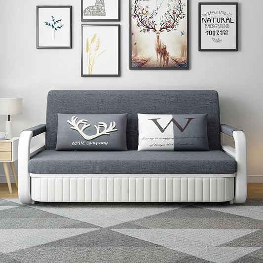 1580mm Modern Deep Grey Convertible Sleeper Sofa Cotton & Linen Upholstery with Storage - Homary