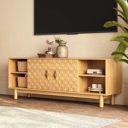 1580mm Natural Wood Mid Century TV Stand with Storage - 
