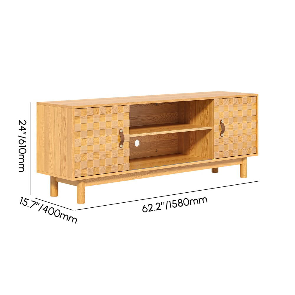1580mm Natural Wood Mid Century TV Stand with Storage - 