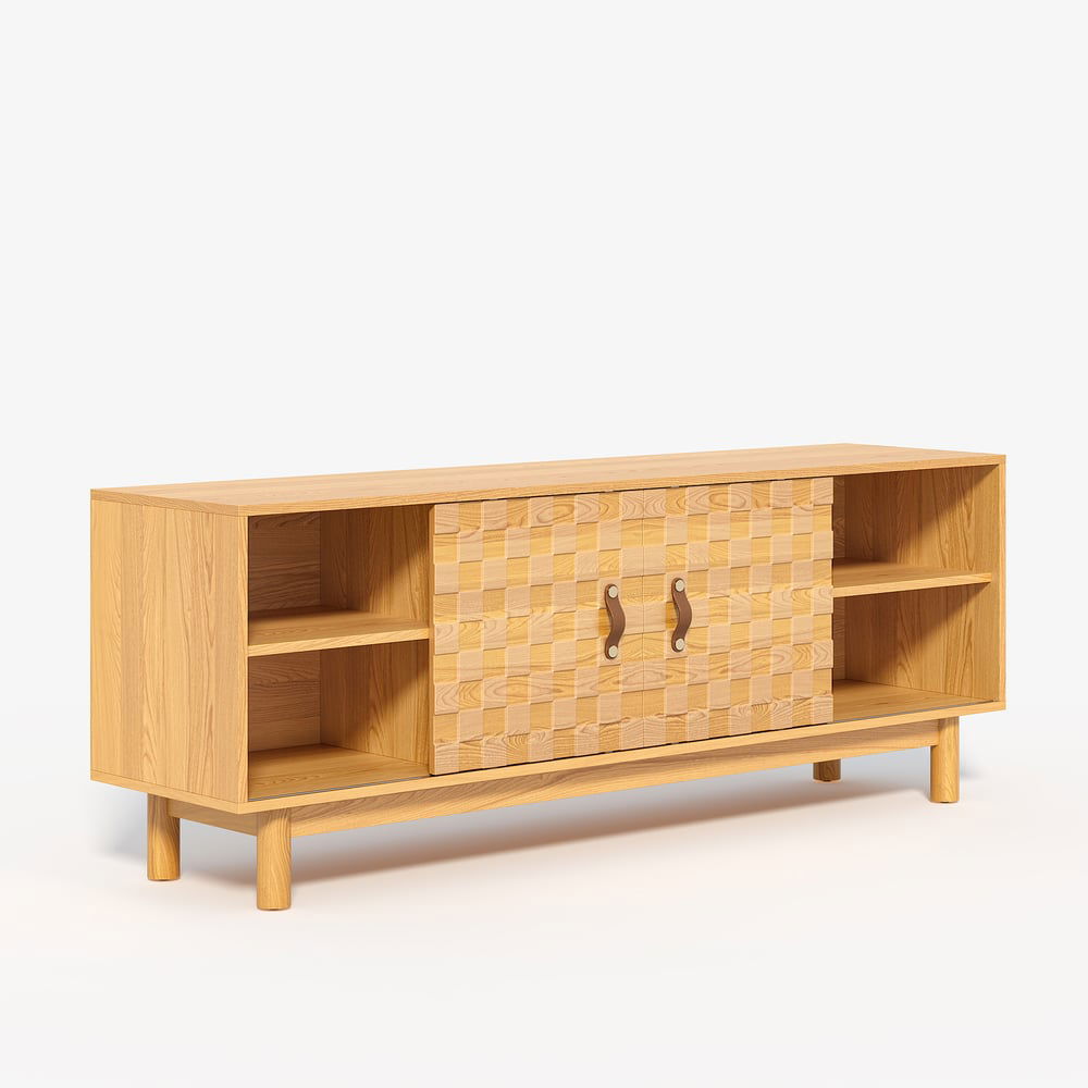 1580mm Natural Wood Mid Century TV Stand with Storage - 