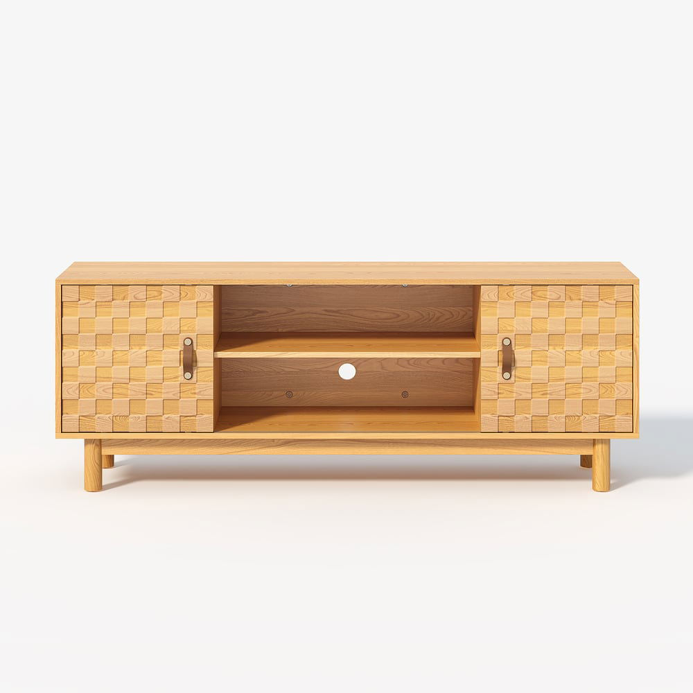 1580mm Natural Wood Mid Century TV Stand with Storage - 