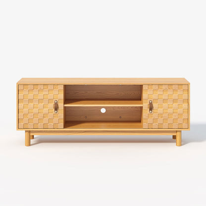 1580mm Natural Wood Mid Century TV Stand with Storage - 