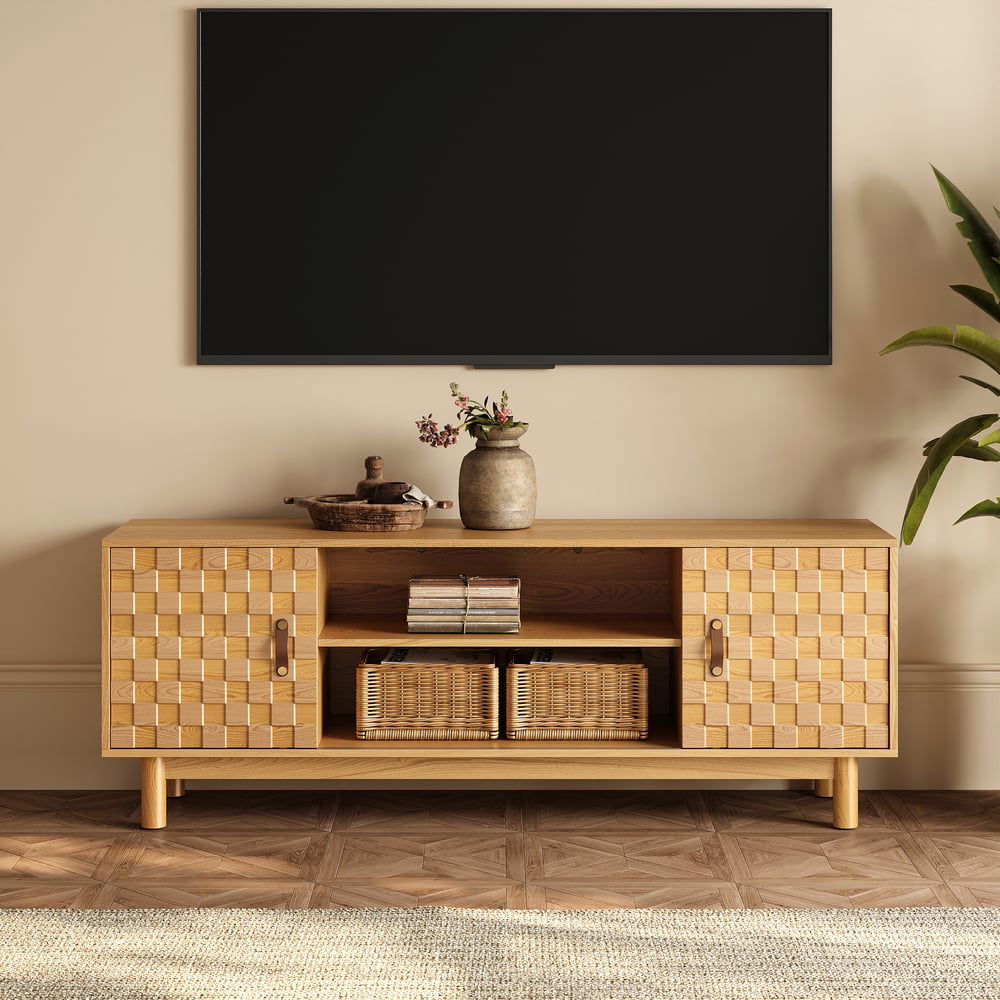 1580mm Natural Wood Mid Century TV Stand with Storage - Approved By Design