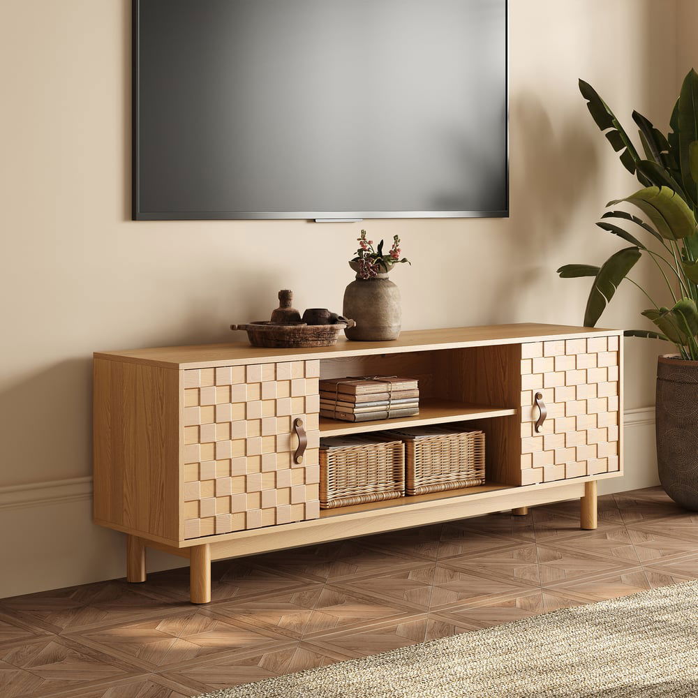 1580mm Natural Wood Mid Century TV Stand with Storage - Approved By Design