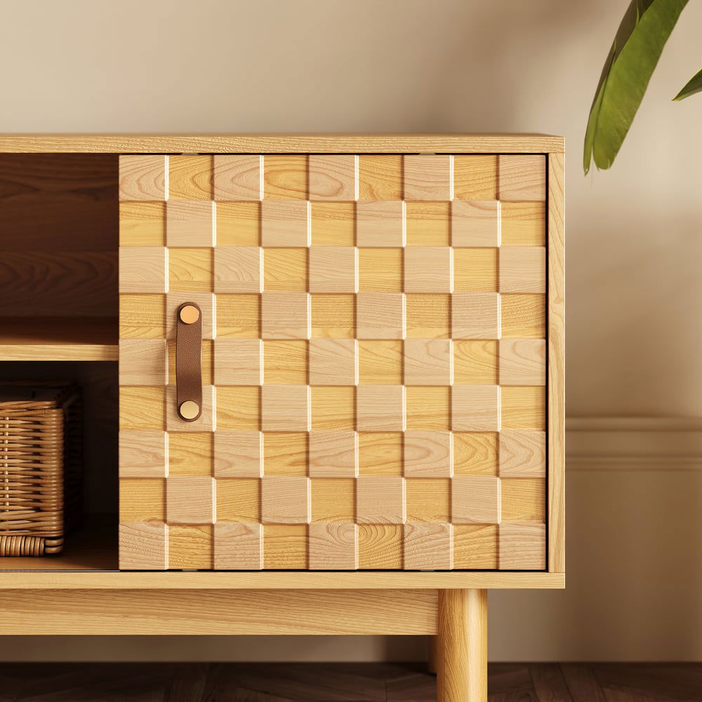 1580mm Natural Wood Mid Century TV Stand with Storage - Approved By Design