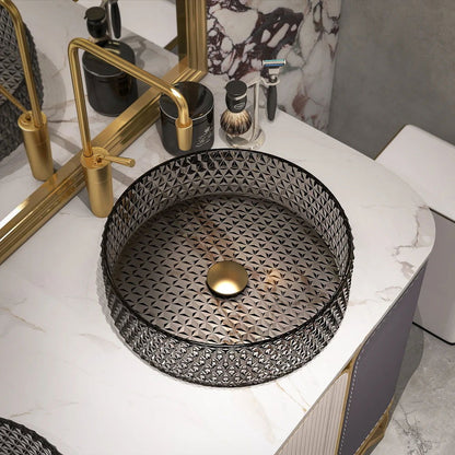 15" Vessel Transparent Diamond Shaped Crystal Glass Bathroom Wash Sink in Black - 