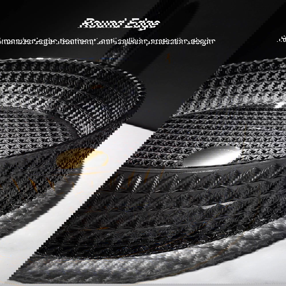 15" Vessel Transparent Diamond Shaped Crystal Glass Bathroom Wash Sink in Black - 