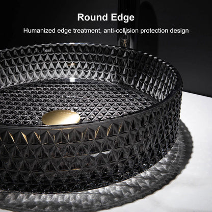 15" Vessel Transparent Diamond Shaped Crystal Glass Bathroom Wash Sink in Black - 