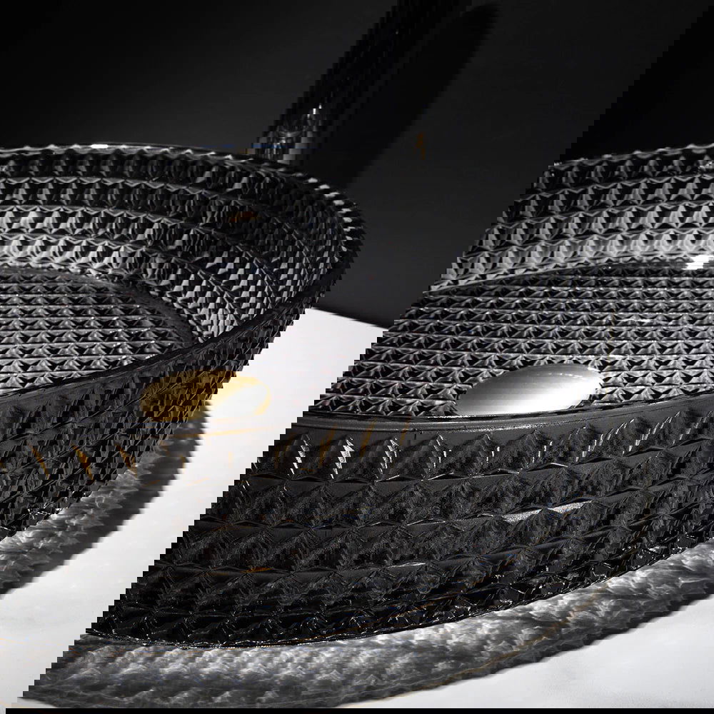 15" Vessel Transparent Diamond Shaped Crystal Glass Bathroom Wash Sink in Black - 