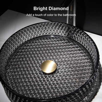 15" Vessel Transparent Diamond Shaped Crystal Glass Bathroom Wash Sink in Black - 