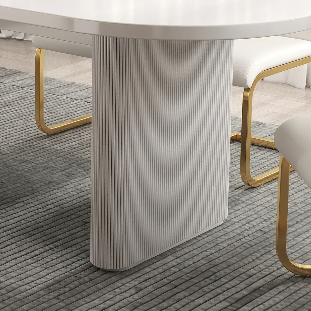 1600mm-2000mm Oval Extendable White Dining Table & 6 White PU Leather Dining Chairs - 