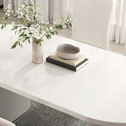 1600mm-2000mm Oval Extendable White Dining Table & 6 White PU Leather Dining Chairs - 
