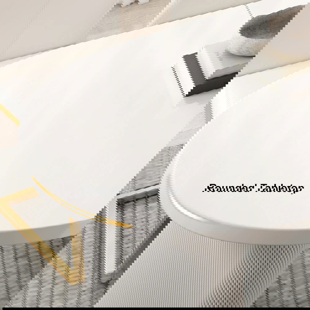 1600mm-2000mm Oval Extendable White Dining Table & 6 White PU Leather Dining Chairs - 