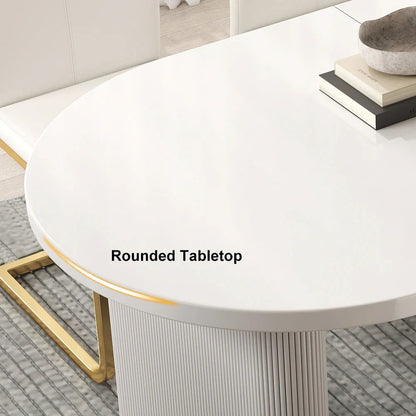 1600mm-2000mm Oval Extendable White Dining Table & 6 White PU Leather Dining Chairs - 