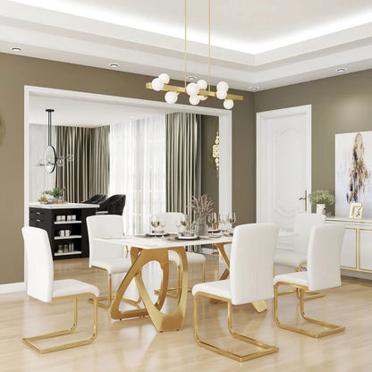 1600mm-2000mm Oval Extendable White Dining Table & 6 White PU Leather Dining Chairs - 