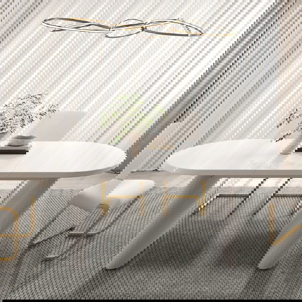 1600mm-2000mm Oval Extendable White Dining Table & 6 White PU Leather Dining Chairs - Homary