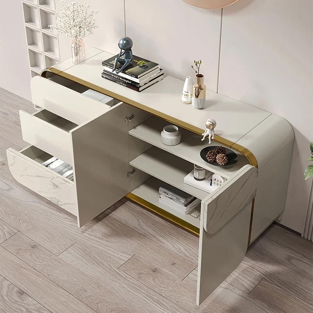 1600mm Modern Off White Sideboard Buffet with Storage White Sintered Stone Credenza - 