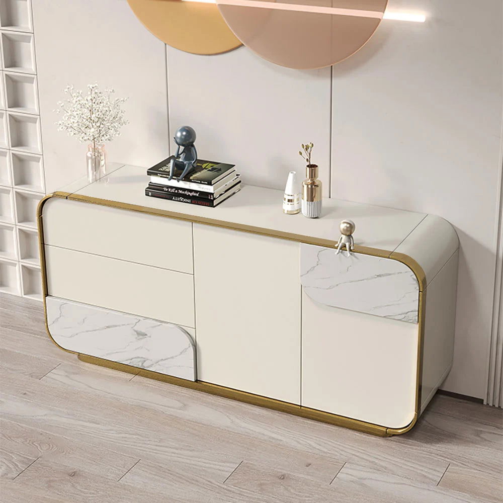 1600mm Modern Off White Sideboard Buffet with Storage White Sintered Stone Credenza - 