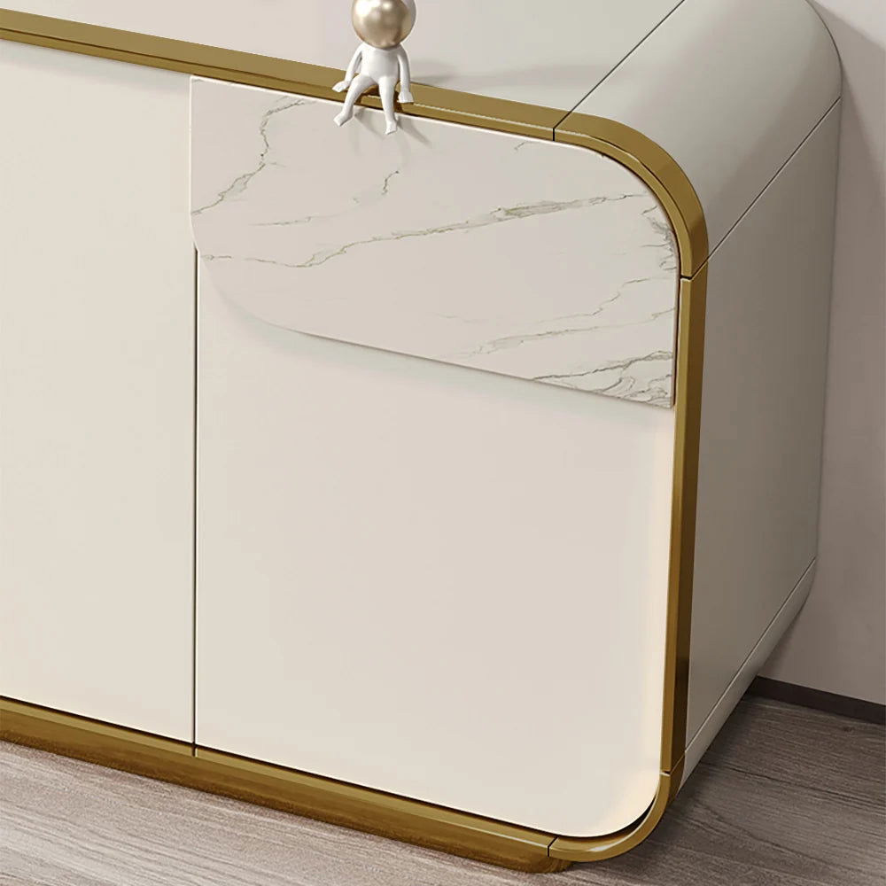 1600mm Modern Off White Sideboard Buffet with Storage White Sintered Stone Credenza - 