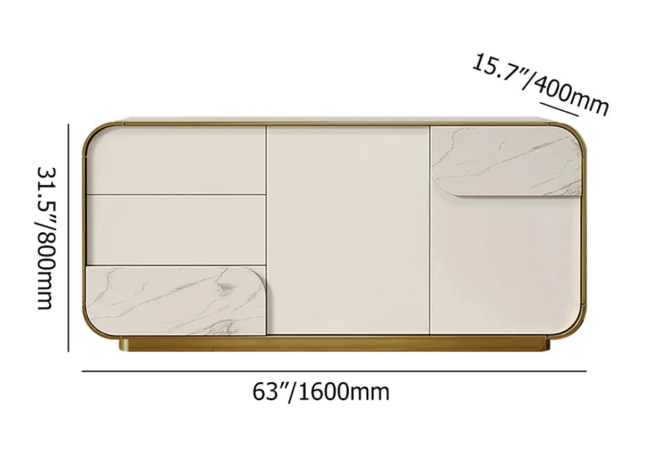 1600mm Modern Off White Sideboard Buffet with Storage White Sintered Stone Credenza - 