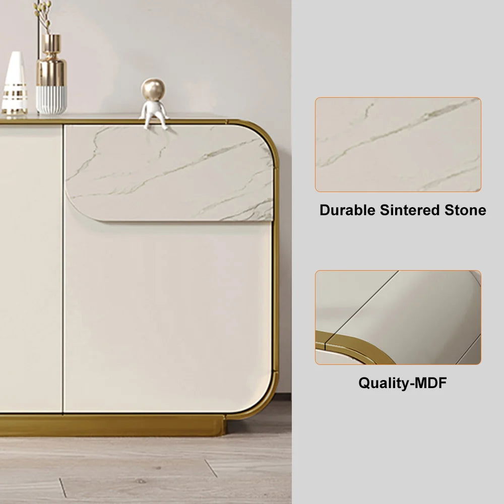 1600mm Modern Off White Sideboard Buffet with Storage White Sintered Stone Credenza - 