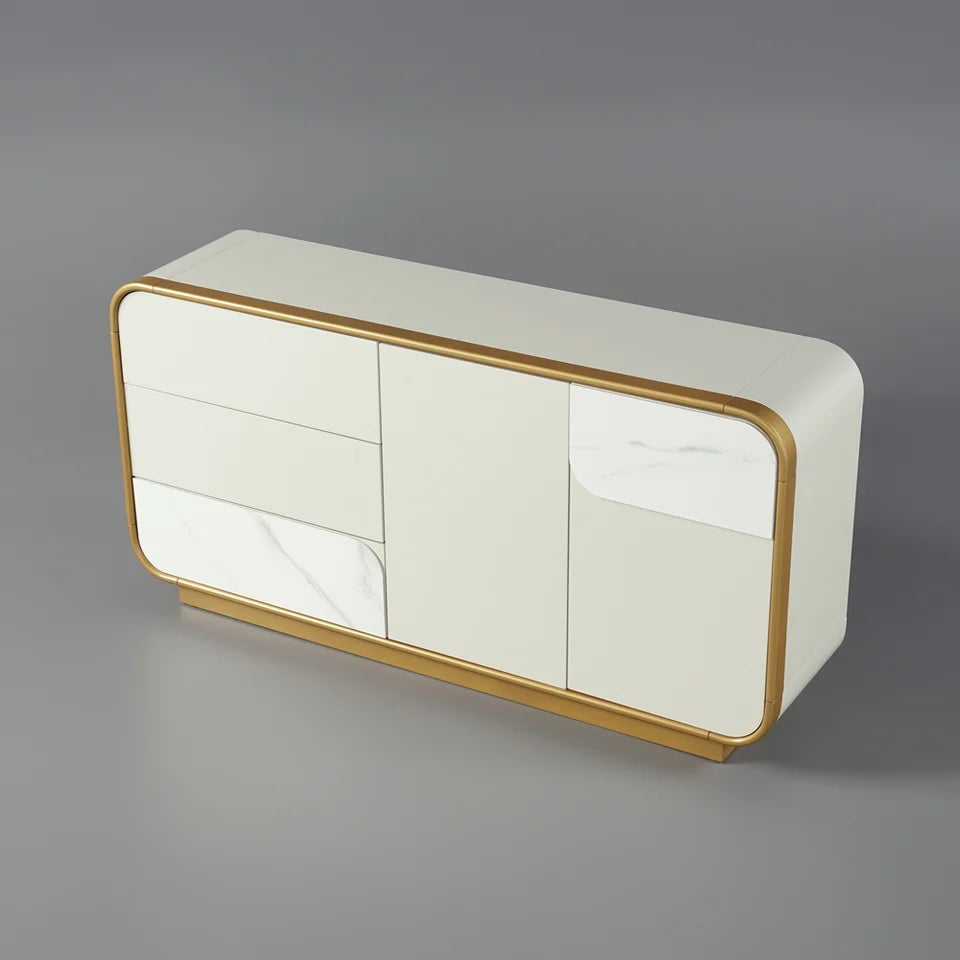 1600mm Modern Off White Sideboard Buffet with Storage White Sintered Stone Credenza - 