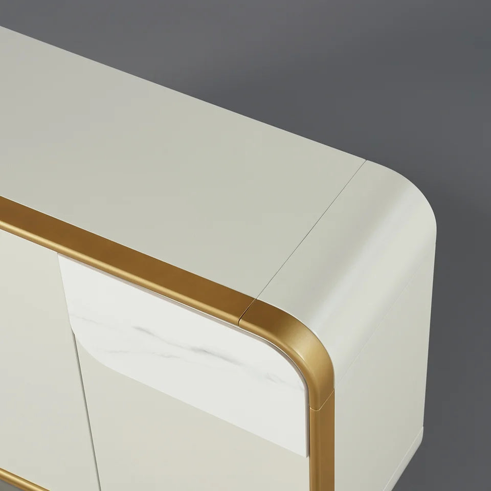1600mm Modern Off White Sideboard Buffet with Storage White Sintered Stone Credenza - 