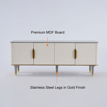 1600mm Off White Contemporary TV Stand 4 Doors & 4 Shelves Media Cabinet in Small - 