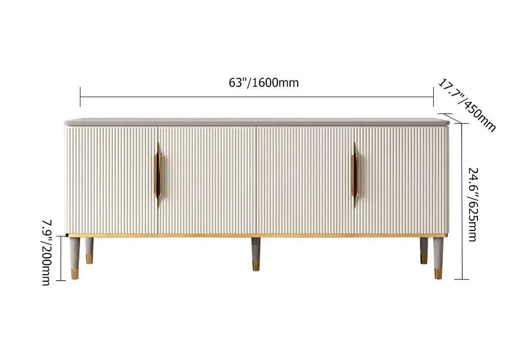 1600mm Off White Contemporary TV Stand 4 Doors & 4 Shelves Media Cabinet in Small - 