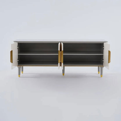 1600mm Off White Contemporary TV Stand 4 Doors & 4 Shelves Media Cabinet in Small - 