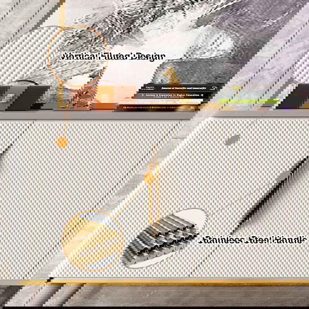 1600mm Off White Contemporary TV Stand 4 Doors & 4 Shelves Media Cabinet in Small - 