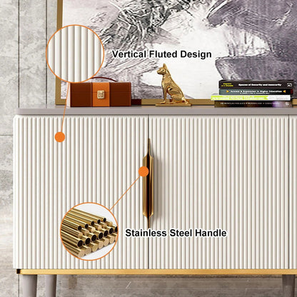 1600mm Off White Contemporary TV Stand 4 Doors & 4 Shelves Media Cabinet in Small - 