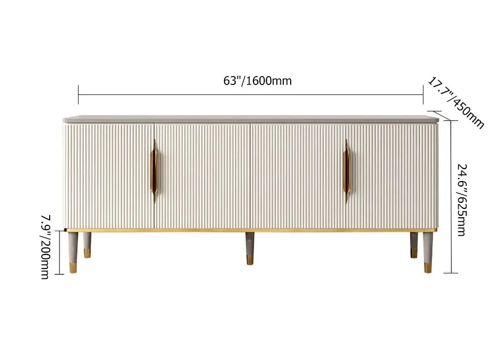 1600mm Off White Contemporary TV Stand 4 Doors & 4 Shelves Media Cabinet in Small - 