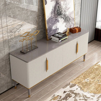 1600mm Off White Contemporary TV Stand 4 Doors & 4 Shelves Media Cabinet in Small - Homary