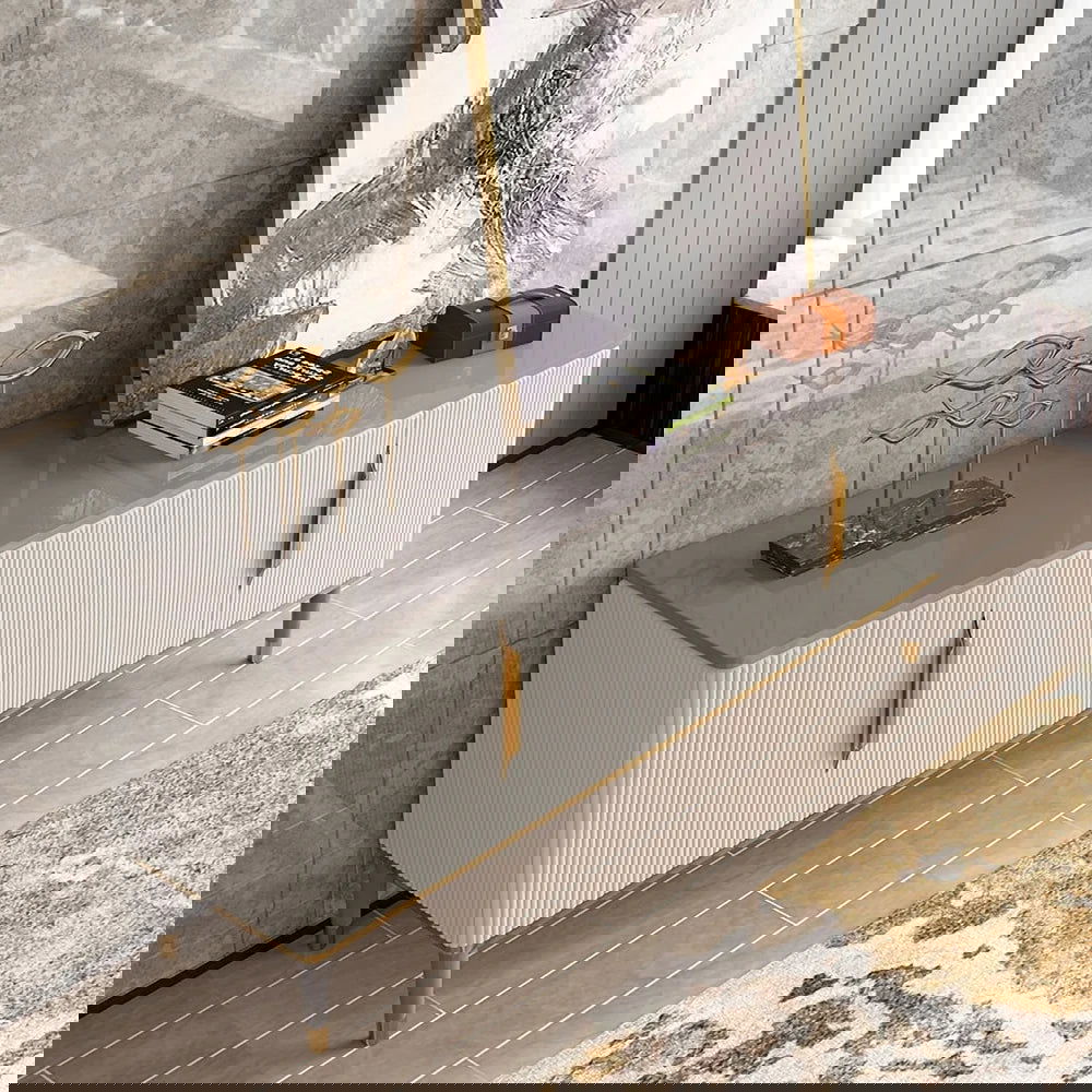 1600mm Off White Contemporary TV Stand 4 Doors & 4 Shelves Media Cabinet in Small - Homary