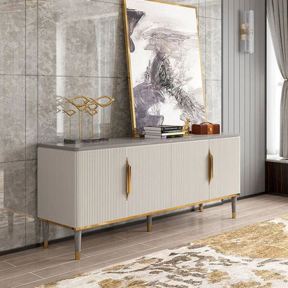 1600mm Off White Contemporary TV Stand 4 Doors & 4 Shelves Media Cabinet in Small - Homary