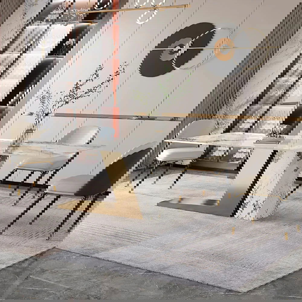 1600mm Rectangle Modern Sintered Stone Top Dining Table for 6 Stainless Steel Base in Gold - 