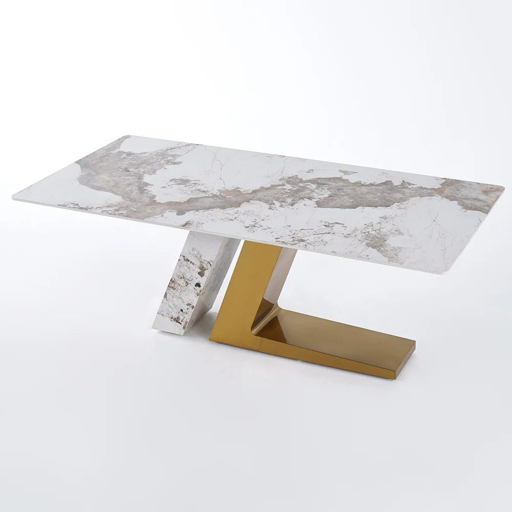 1600mm Rectangle Modern Sintered Stone Top Dining Table for 6 Stainless Steel Base in Gold - 