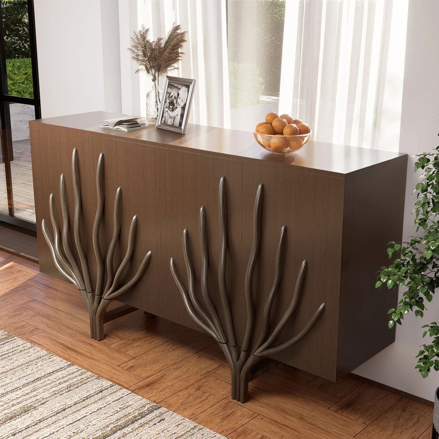 1600mm Sideboard Branch Design Mid Century Modern Buffet with 2 Doors 2 Shelves - 