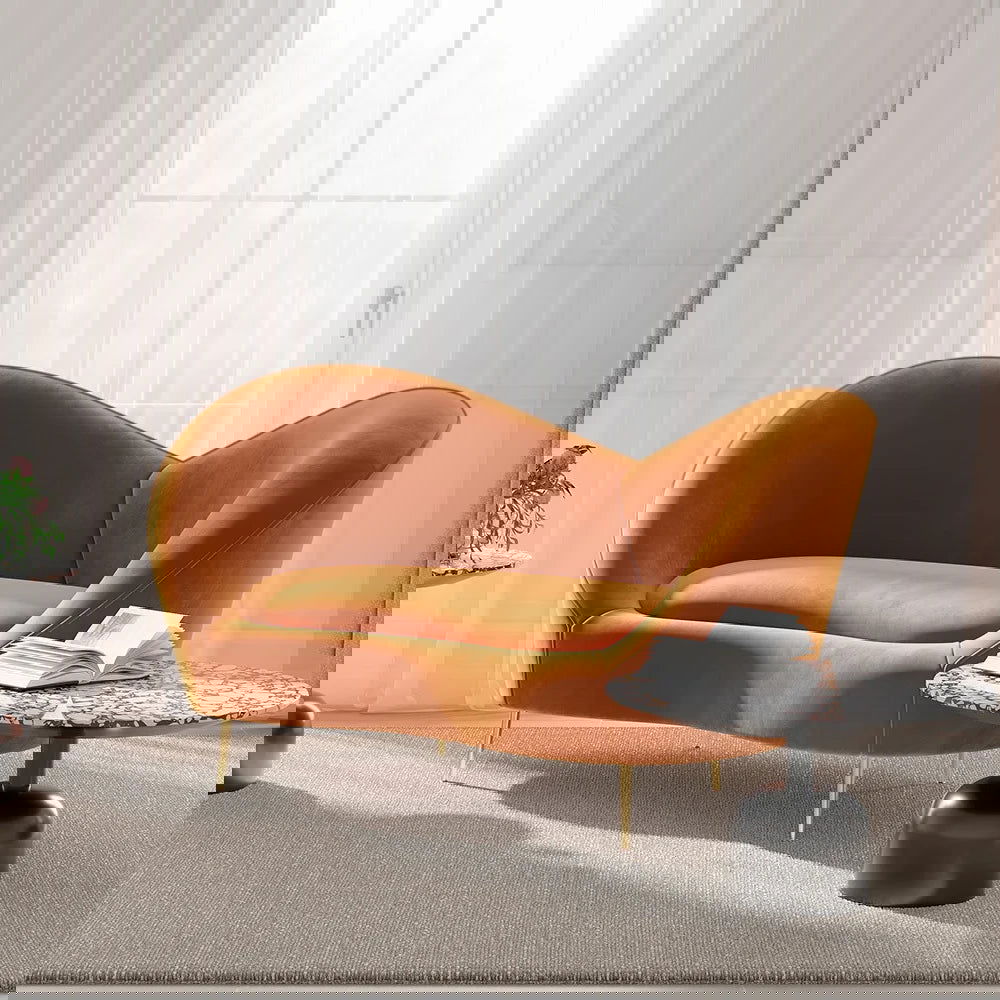 1600mm Velvet Curved Sofa Small 2-Seater Sofa with Curve Back Upholstery in Orange - 