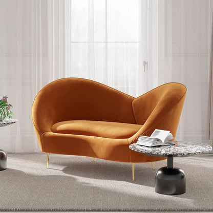 1600mm Velvet Curved Sofa Small 2-Seater Sofa with Curve Back Upholstery in Orange - 