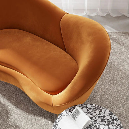 1600mm Velvet Curved Sofa Small 2-Seater Sofa with Curve Back Upholstery in Orange - 