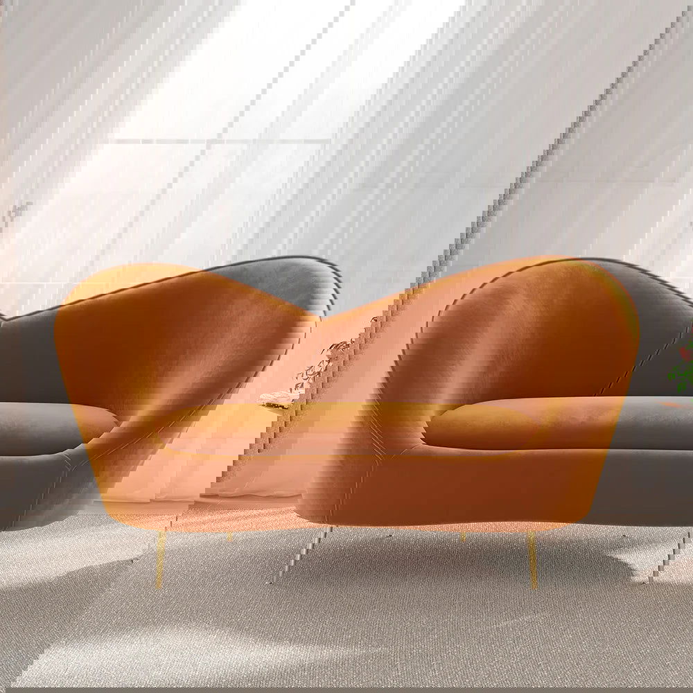 1600mm Velvet Curved Sofa Small 2-Seater Sofa with Curve Back Upholstery in Orange - 