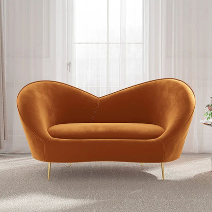 1600mm Velvet Curved Sofa Small 2-Seater Sofa with Curve Back Upholstery in Orange - 