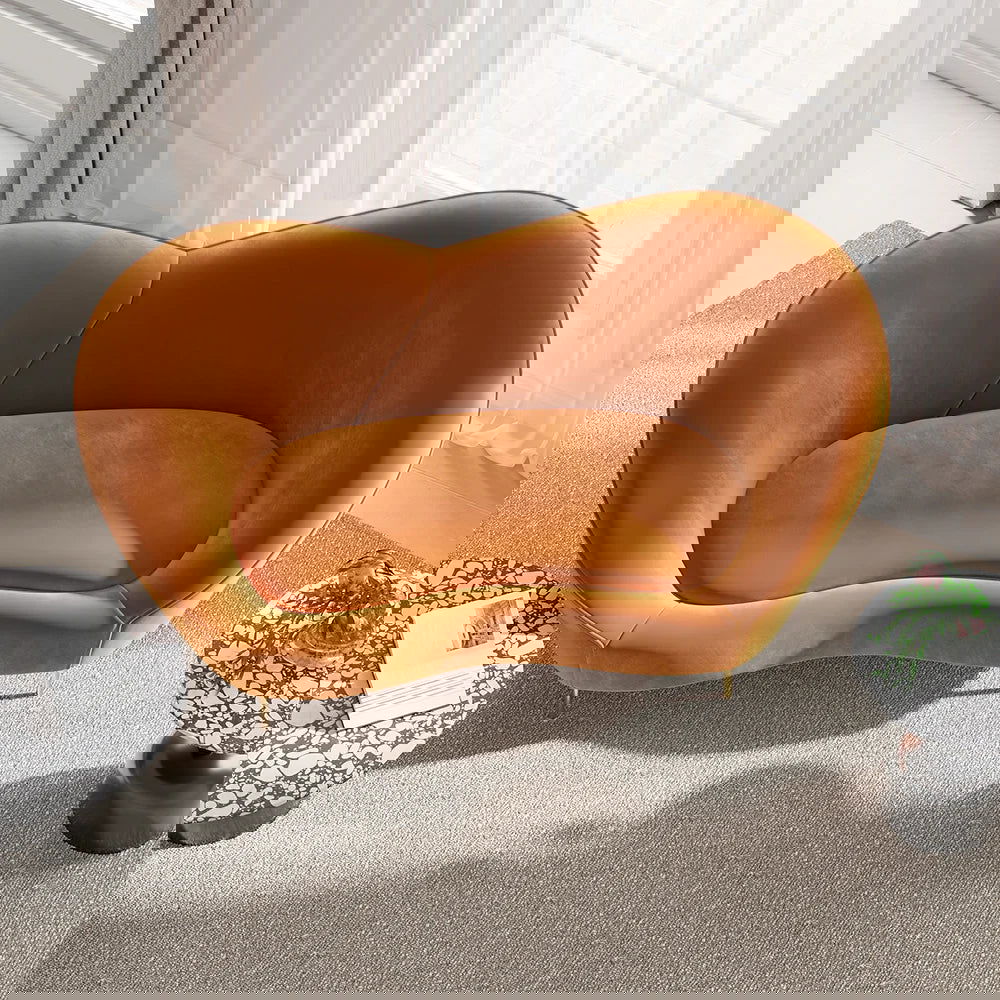 1600mm Velvet Curved Sofa Small 2-Seater Sofa with Curve Back Upholstery in Orange - 